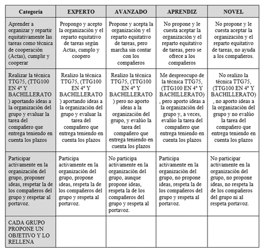 Ejemplo rúbrica